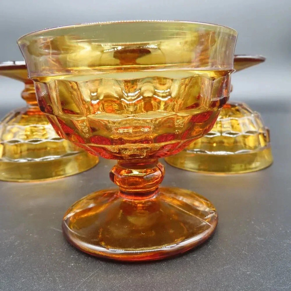 Indiana Glass Amber Whitehall Footed Sherbet Dessert Dish Glass Vintage Set of 4 - Picture 2 of 7